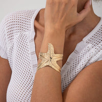 Thumbnail for Chic Hammered Starfish Wide Cuff Bangle Bracelet - ArtGalleryZen