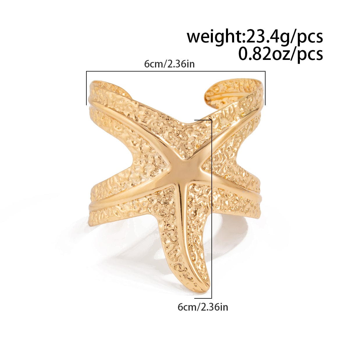 Chic Hammered Starfish Wide Cuff Bangle Bracelet - ArtGalleryZen