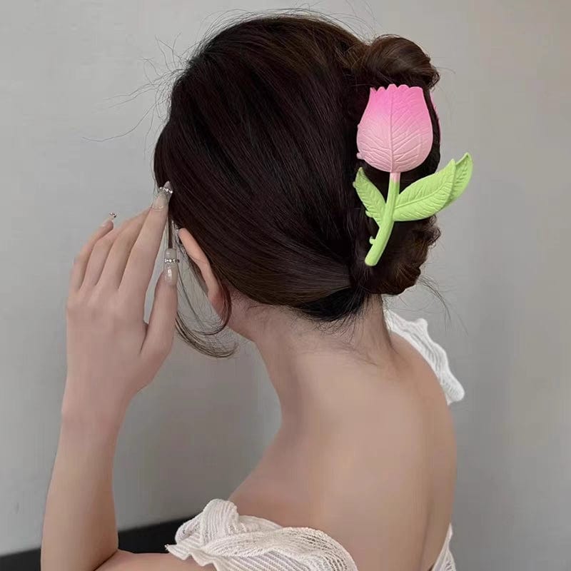 Chic Handmade Enamel Pink Tulip Chignon Claw Clip Hair Clip - ArtGalleryZen