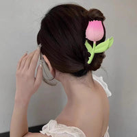 Thumbnail for Chic Handmade Enamel Pink Tulip Chignon Claw Clip Hair Clip - ArtGalleryZen