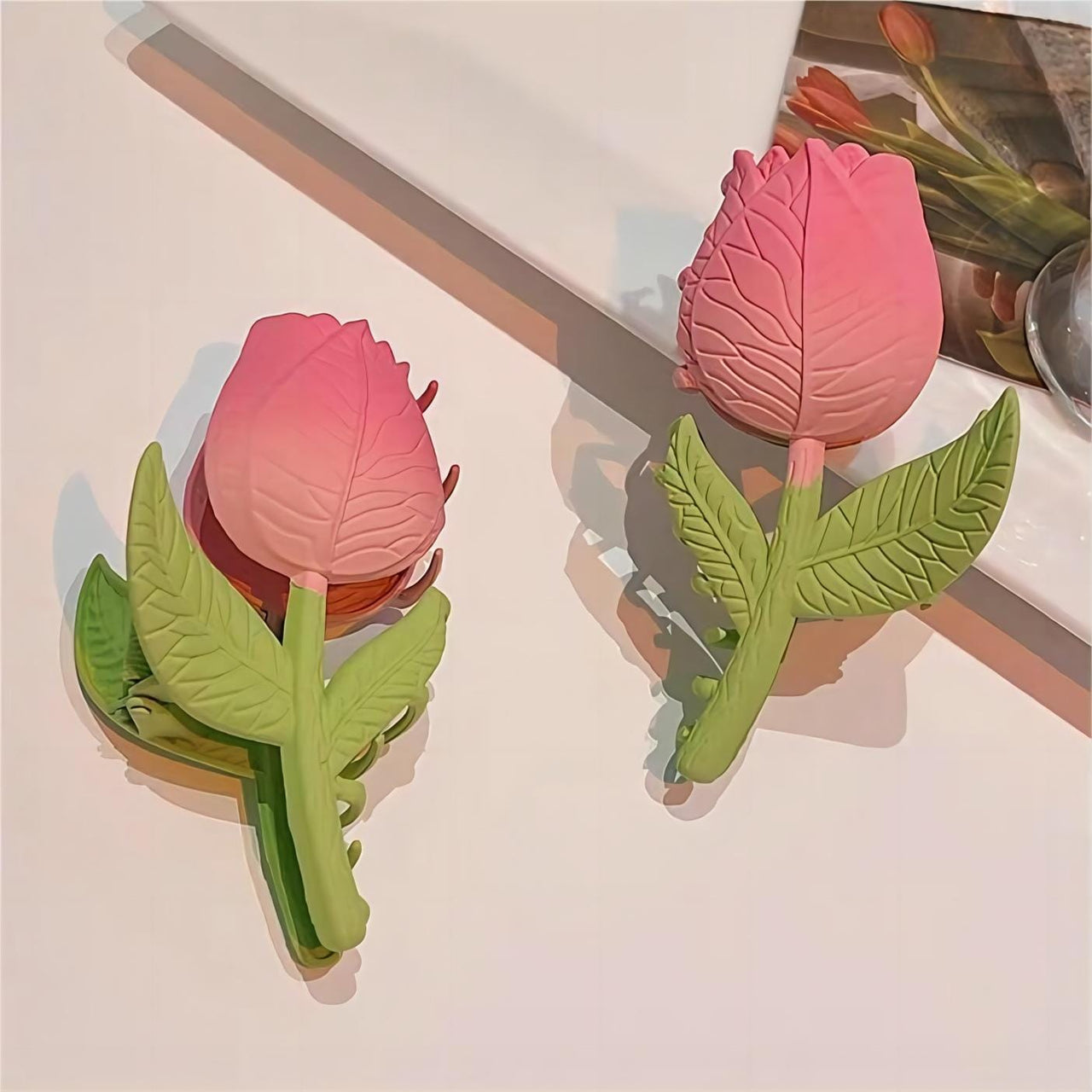Chic Handmade Enamel Pink Tulip Chignon Claw Clip Hair Clip - ArtGalleryZen