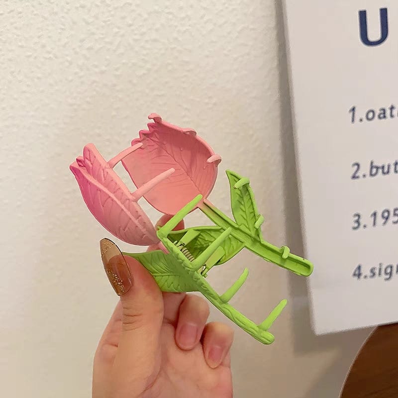 Chic Handmade Enamel Pink Tulip Chignon Claw Clip Hair Clip - ArtGalleryZen