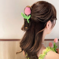 Thumbnail for Chic Handmade Enamel Pink Tulip Chignon Claw Clip Hair Clip - ArtGalleryZen