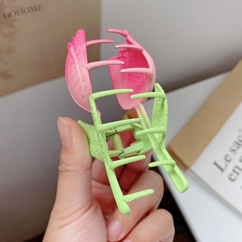 Chic Handmade Enamel Pink Tulip Chignon Claw Clip Hair Clip - ArtGalleryZen