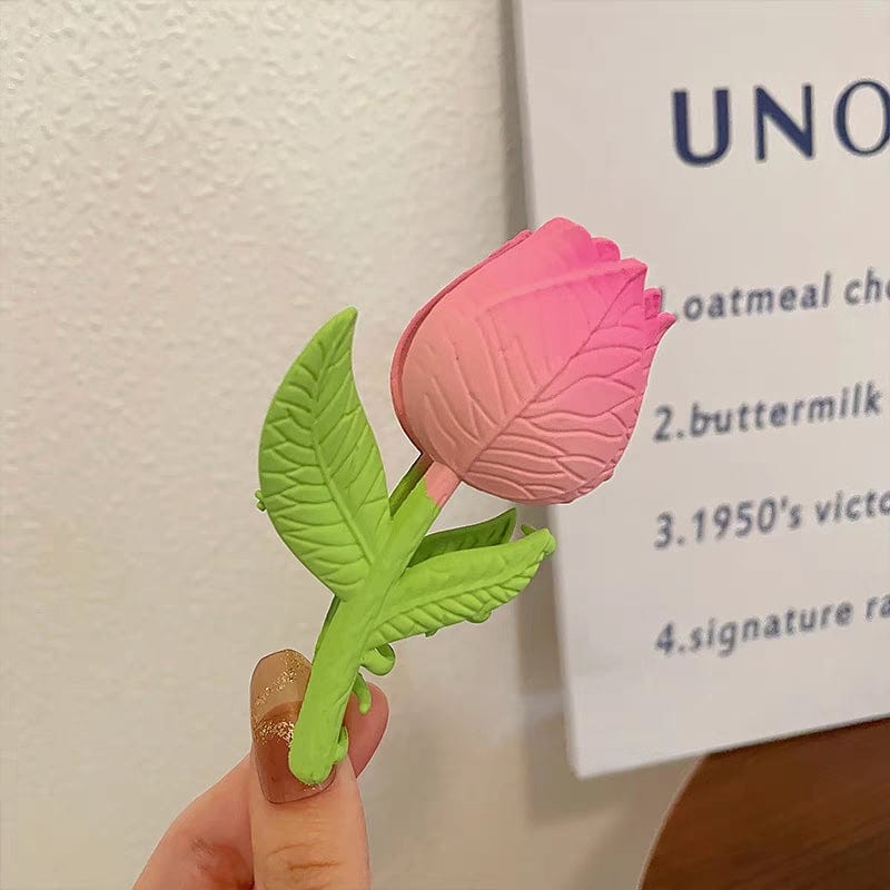 Chic Handmade Enamel Pink Tulip Chignon Claw Clip Hair Clip - ArtGalleryZen