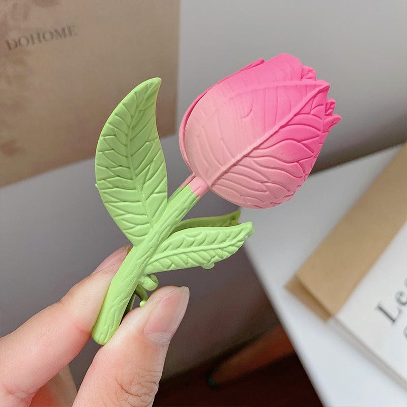 Chic Handmade Enamel Pink Tulip Chignon Claw Clip Hair Clip - ArtGalleryZen