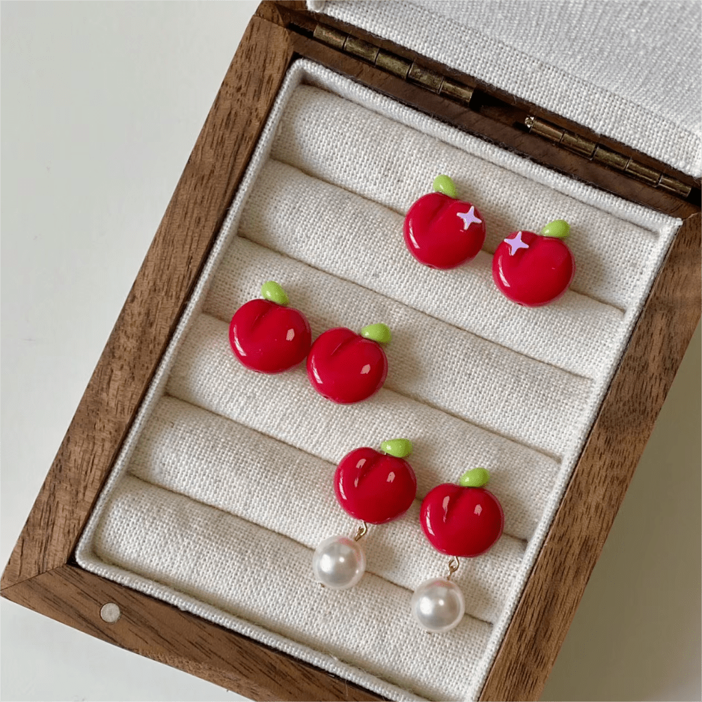 Chic Handmade Pearl Dangle Star Apple Czech Glass Earrings - ArtGalleryZen