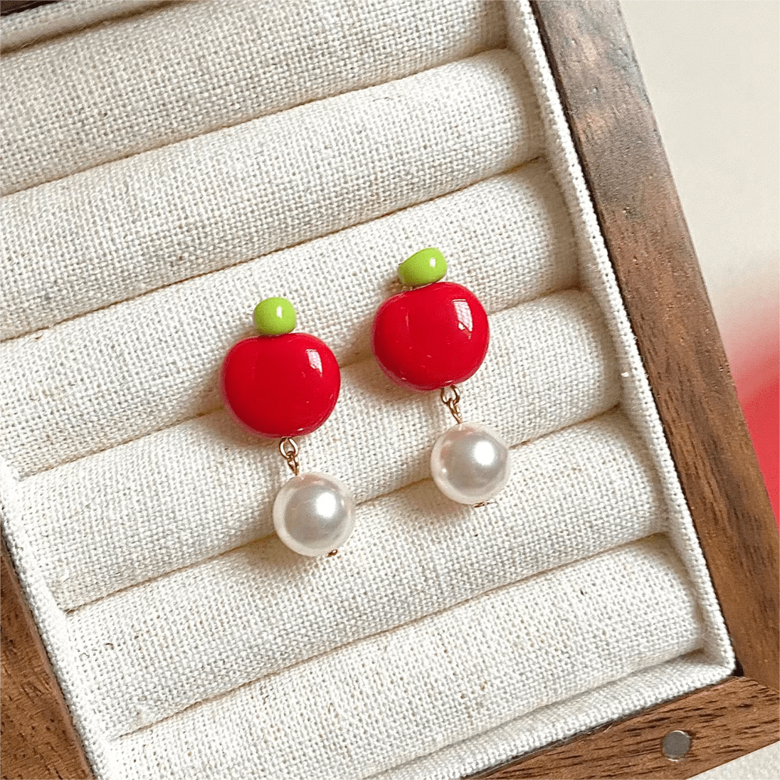 Chic Handmade Pearl Dangle Star Apple Czech Glass Earrings - ArtGalleryZen