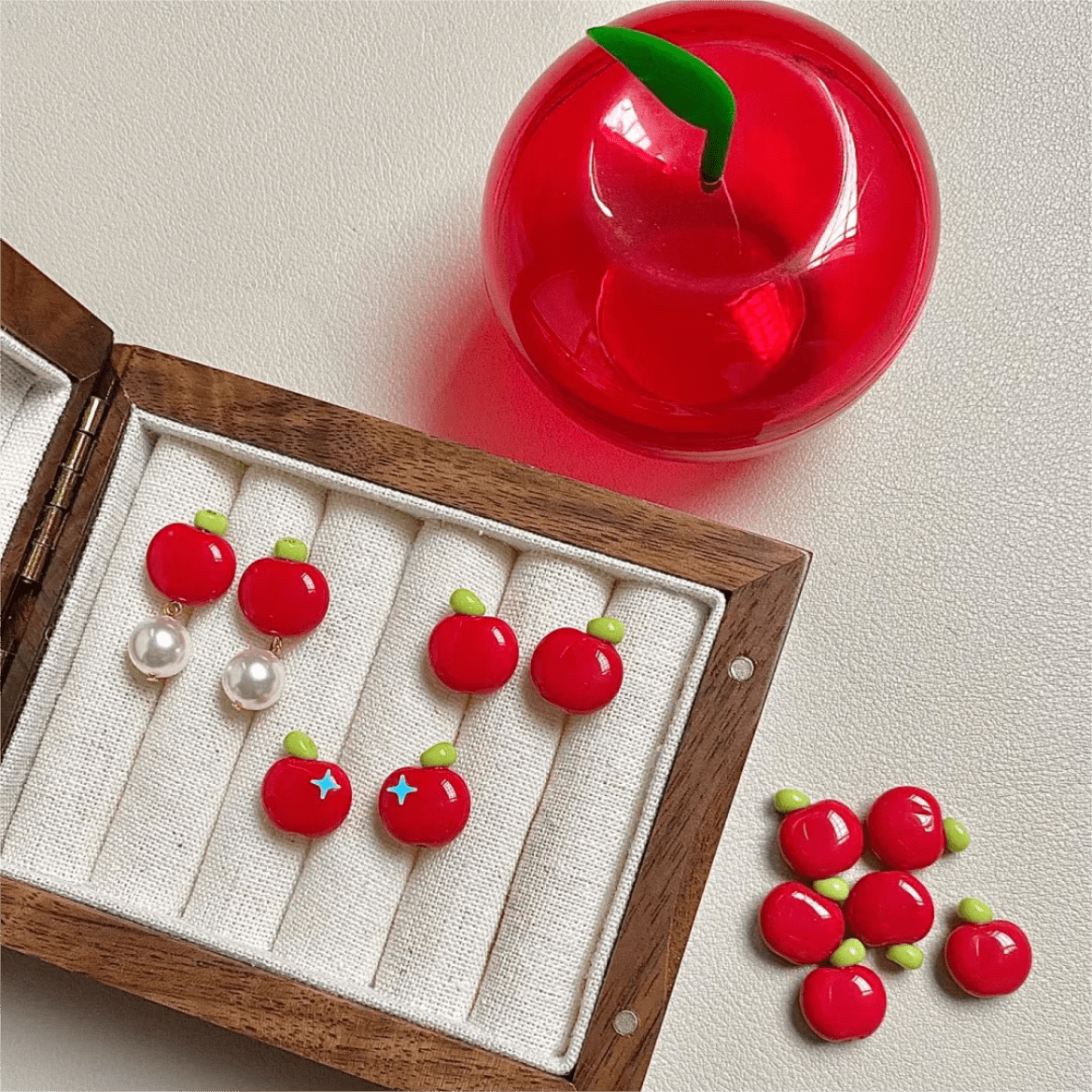 Chic Handmade Pearl Dangle Star Apple Czech Glass Earrings - ArtGalleryZen