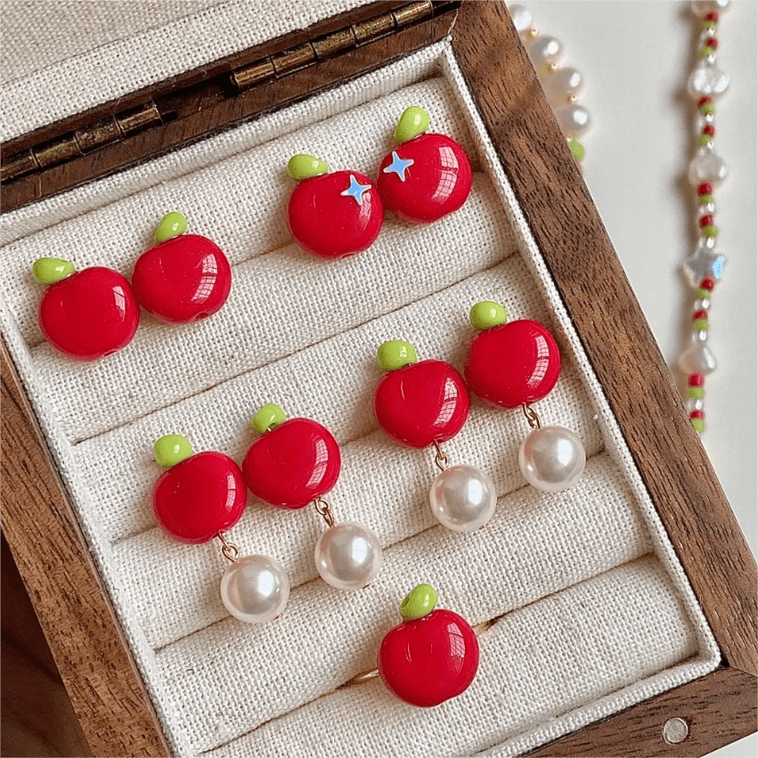 Chic Handmade Pearl Dangle Star Apple Czech Glass Earrings - ArtGalleryZen