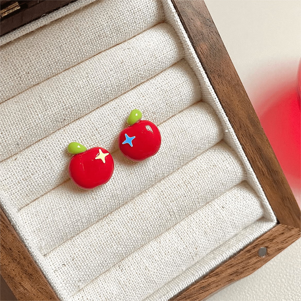 Chic Handmade Pearl Dangle Star Apple Czech Glass Earrings - ArtGalleryZen