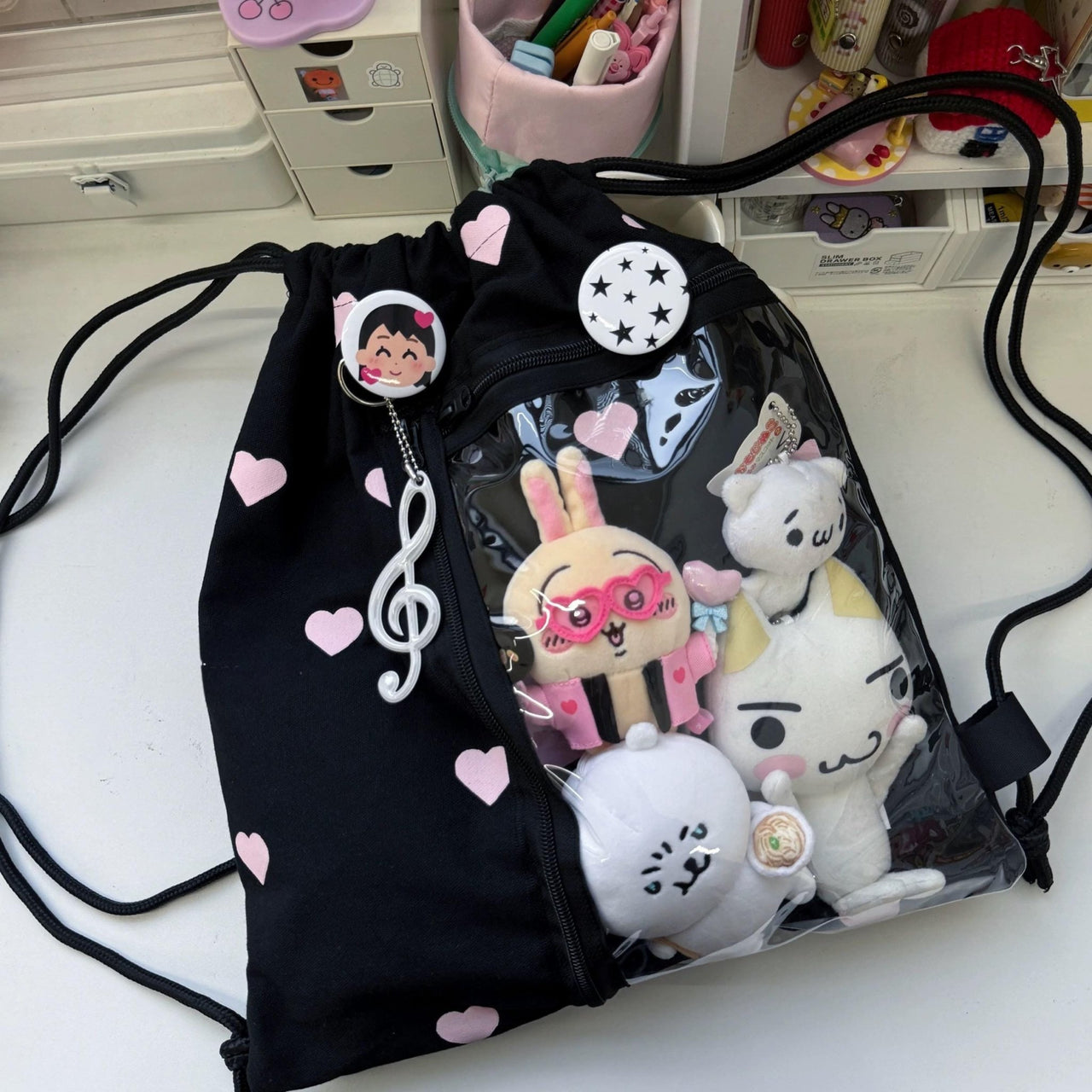 Chic Heart Kpop Fan Display Drawstring Backpack - ArtGalleryZen