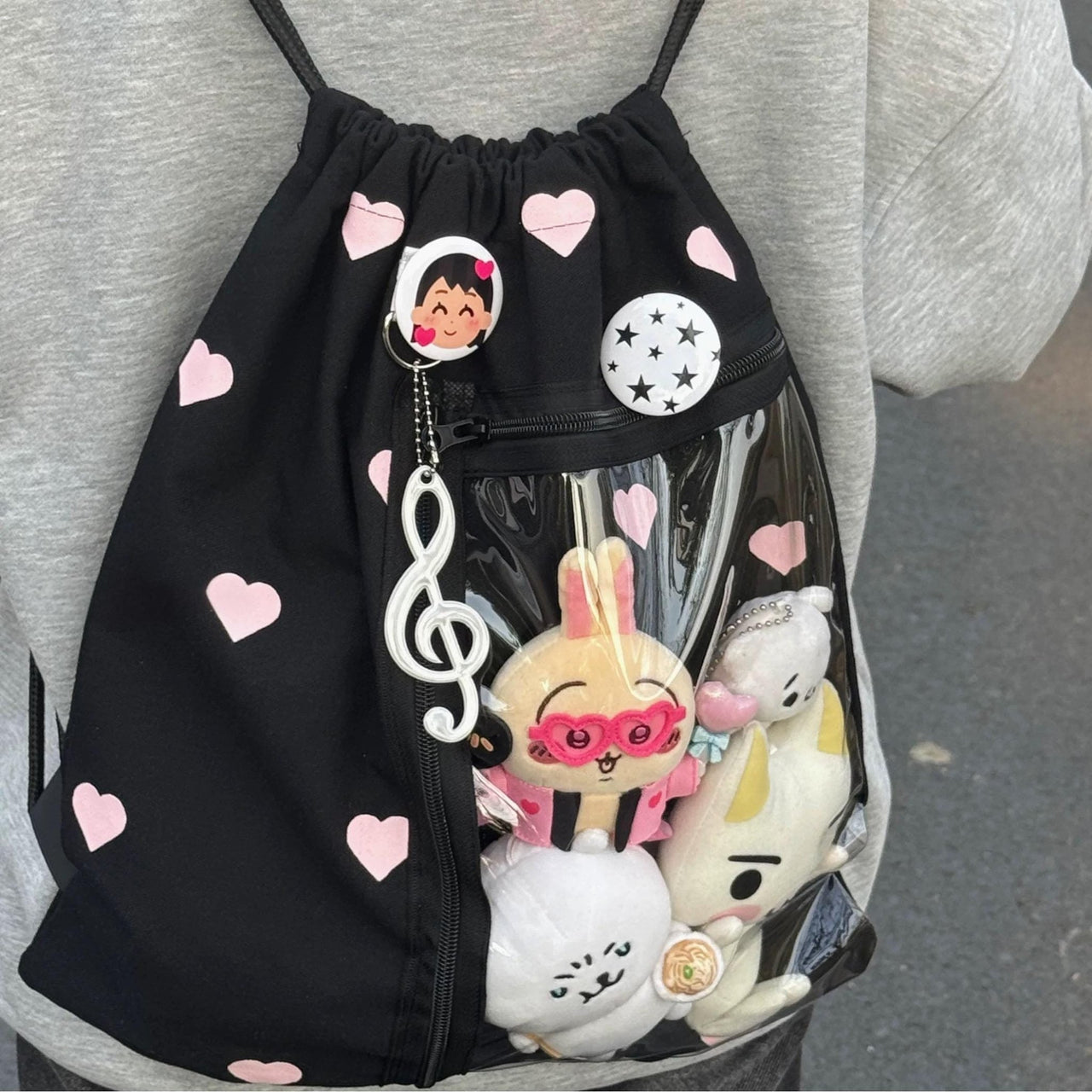 Chic Heart Kpop Fan Display Drawstring Backpack - ArtGalleryZen