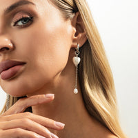 Thumbnail for Chic Heart Pearl Tassel Huggie Hoop Earrings - ArtGalleryZen