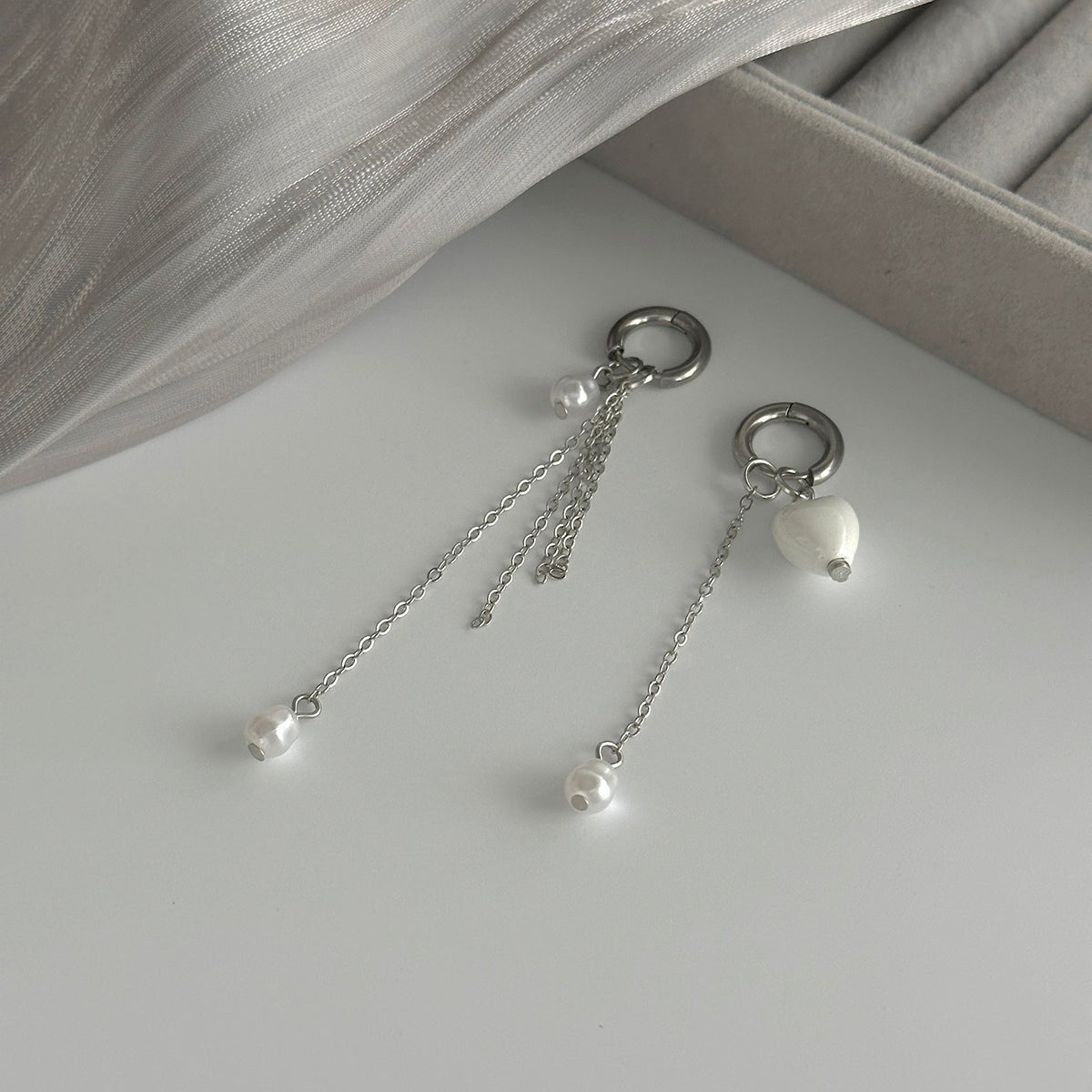Chic Heart Pearl Tassel Huggie Hoop Earrings - ArtGalleryZen