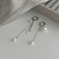 Thumbnail for Chic Heart Pearl Tassel Huggie Hoop Earrings - ArtGalleryZen