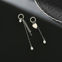 Thumbnail for Chic Heart Pearl Tassel Huggie Hoop Earrings - ArtGalleryZen