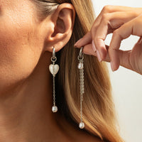 Thumbnail for Chic Heart Pearl Tassel Huggie Hoop Earrings - ArtGalleryZen