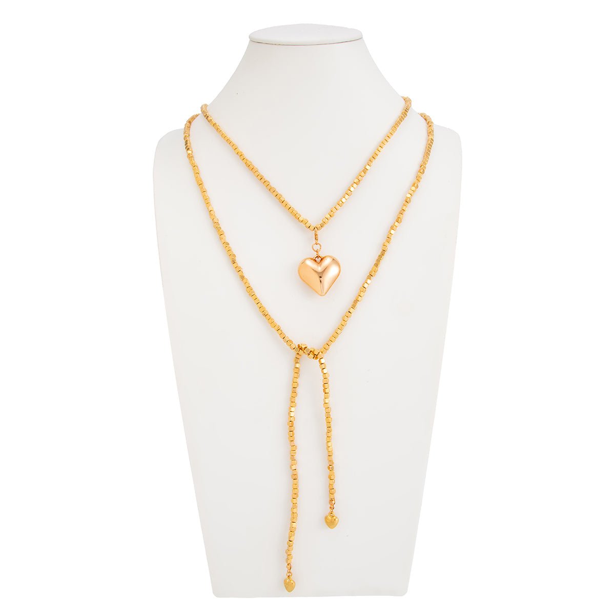 Chic Heart Pendant Square Beaded Long Chain Necklace - ArtGalleryZen