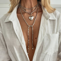 Thumbnail for Chic Heart Pendant Square Beaded Long Chain Necklace - ArtGalleryZen