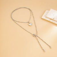 Thumbnail for Chic Heart Pendant Square Beaded Long Chain Necklace - ArtGalleryZen