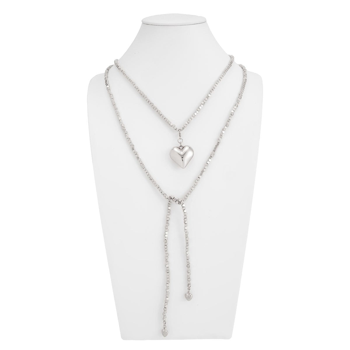 Chic Heart Pendant Square Beaded Long Chain Necklace - ArtGalleryZen