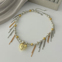 Thumbnail for Chic Heart Pendant Two Tone Ball Chain Tassel Necklace - ArtGalleryZen