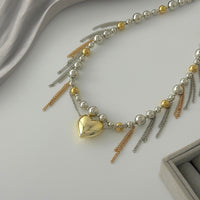 Thumbnail for Chic Heart Pendant Two Tone Ball Chain Tassel Necklace - ArtGalleryZen
