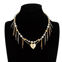 Thumbnail for Chic Heart Pendant Two Tone Ball Chain Tassel Necklace - ArtGalleryZen
