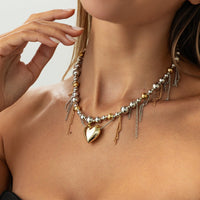 Thumbnail for Chic Heart Pendant Two Tone Ball Chain Tassel Necklace - ArtGalleryZen