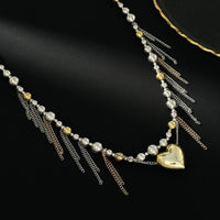 Thumbnail for Chic Heart Pendant Two Tone Ball Chain Tassel Necklace - ArtGalleryZen