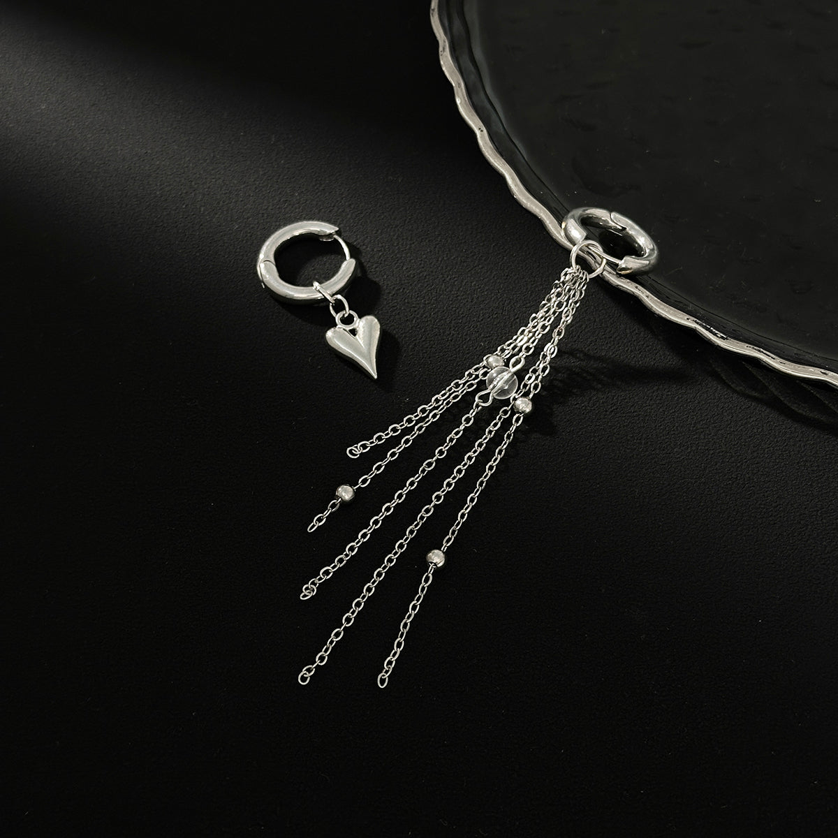 Chic Heart Tassel Huggie Hoop Earrings - ArtGalleryZen