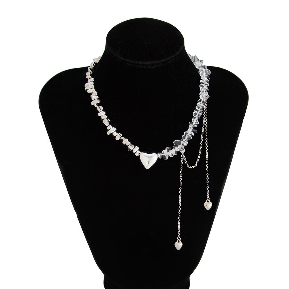 Chic Heart Tassel Turquoise Stone Beaded Chain Necklace - ArtGalleryZen