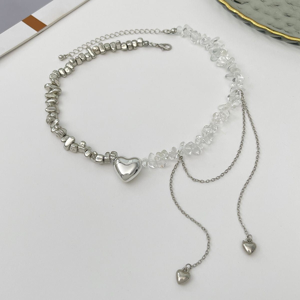 Chic Heart Tassel Turquoise Stone Beaded Chain Necklace - ArtGalleryZen