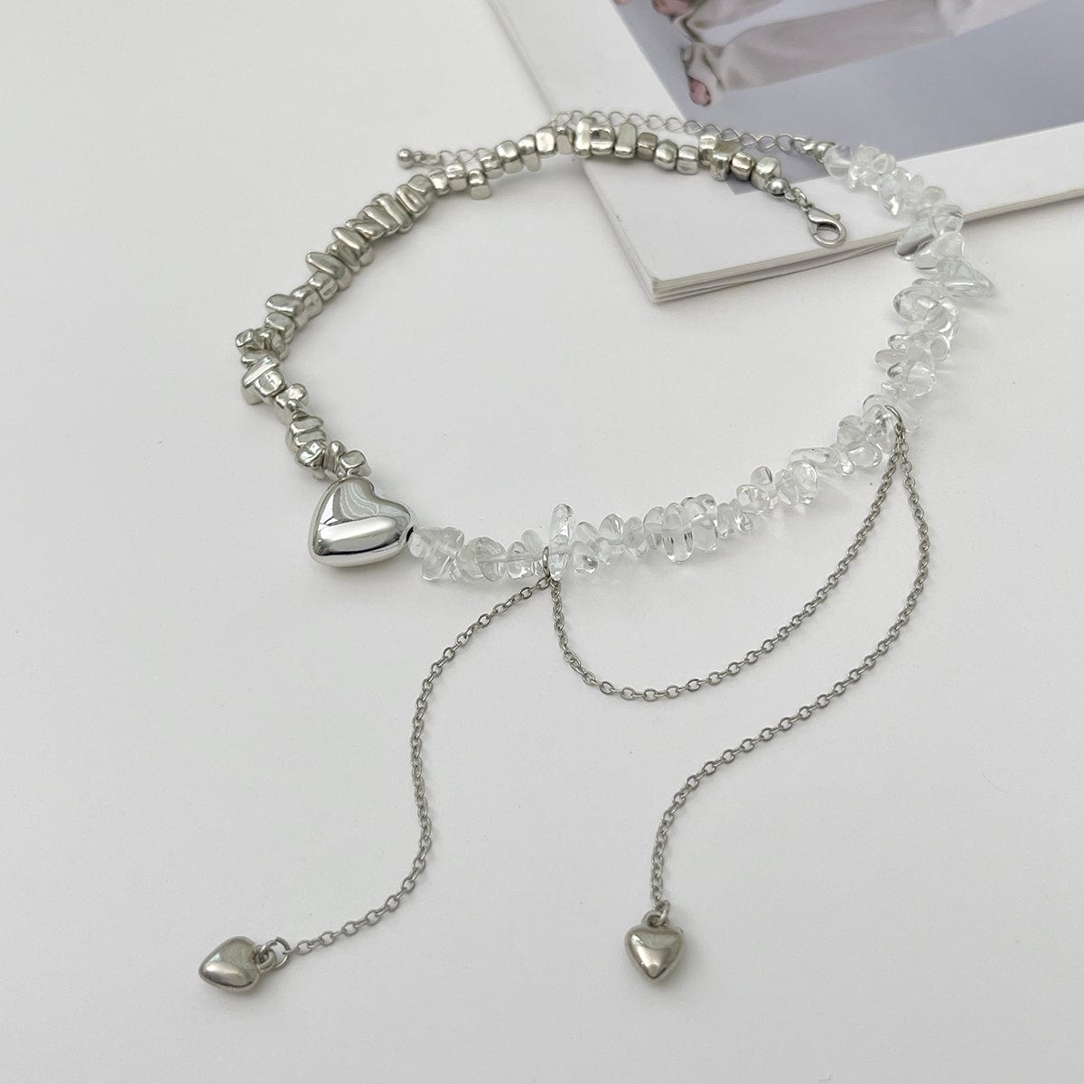 Chic Heart Tassel Turquoise Stone Beaded Chain Necklace - ArtGalleryZen