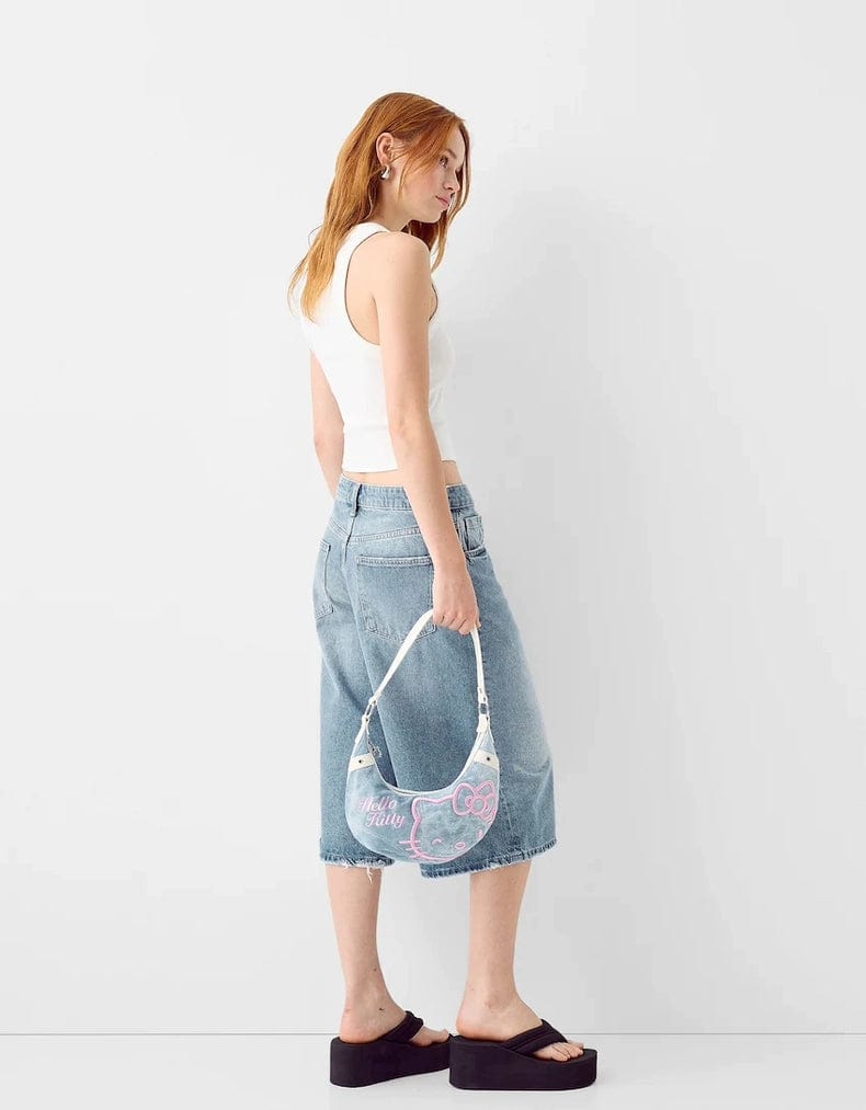 Chic Hello Kitty Denim Shoulder Bag - ArtGalleryZen