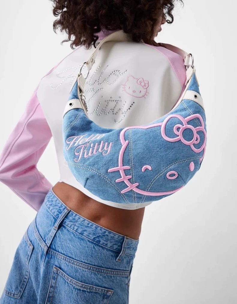 Chic Hello Kitty Denim Shoulder Bag - ArtGalleryZen