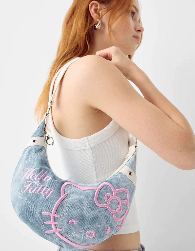 Chic Hello Kitty Denim Shoulder Bag - ArtGalleryZen