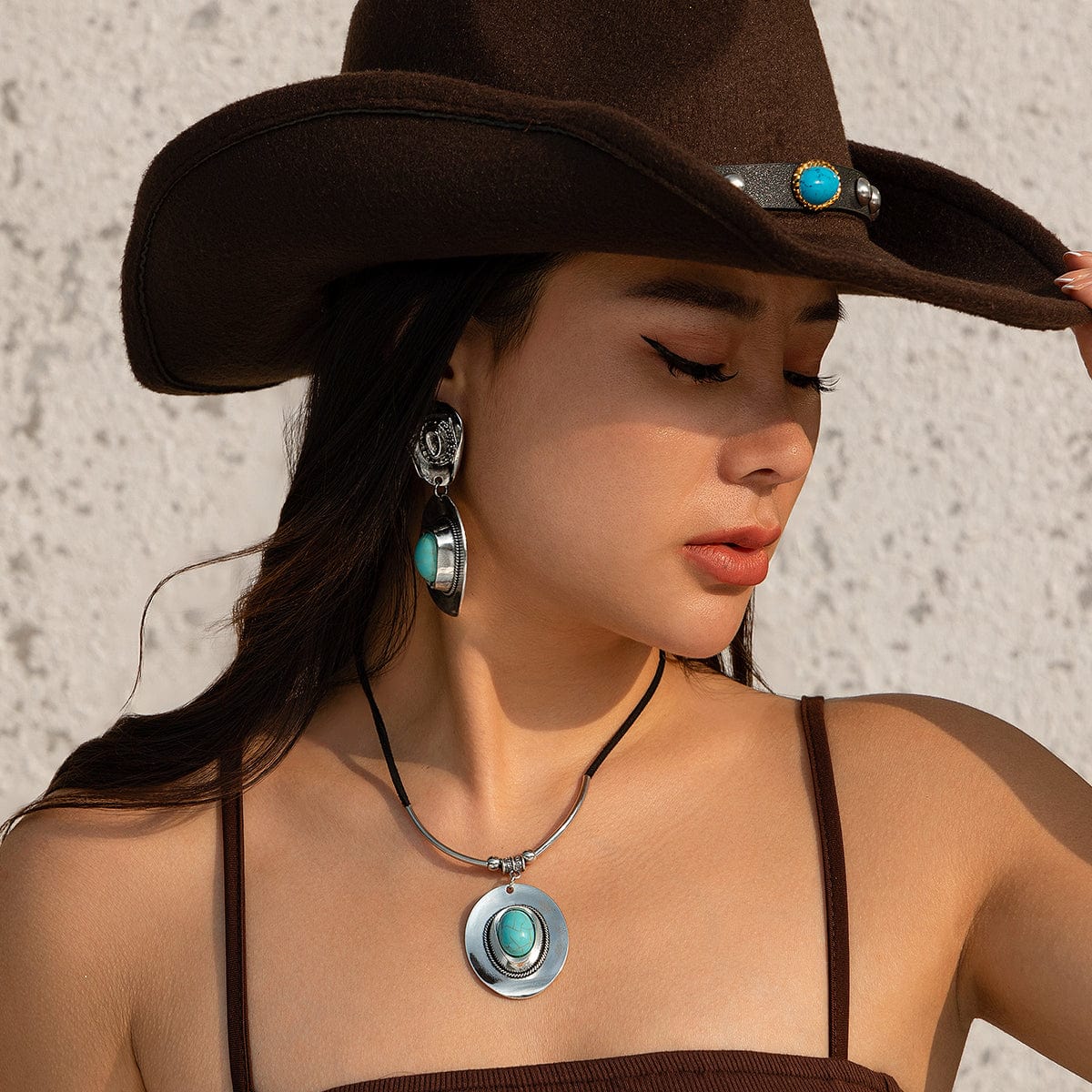 Chic Hippie Turquoise Inlaid Cowboy Hat Dangle Earrings