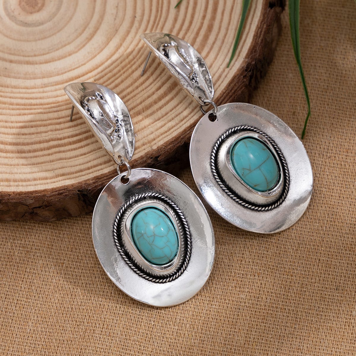 Chic Hippie Turquoise Inlaid Cowboy Hat Dangle Earrings