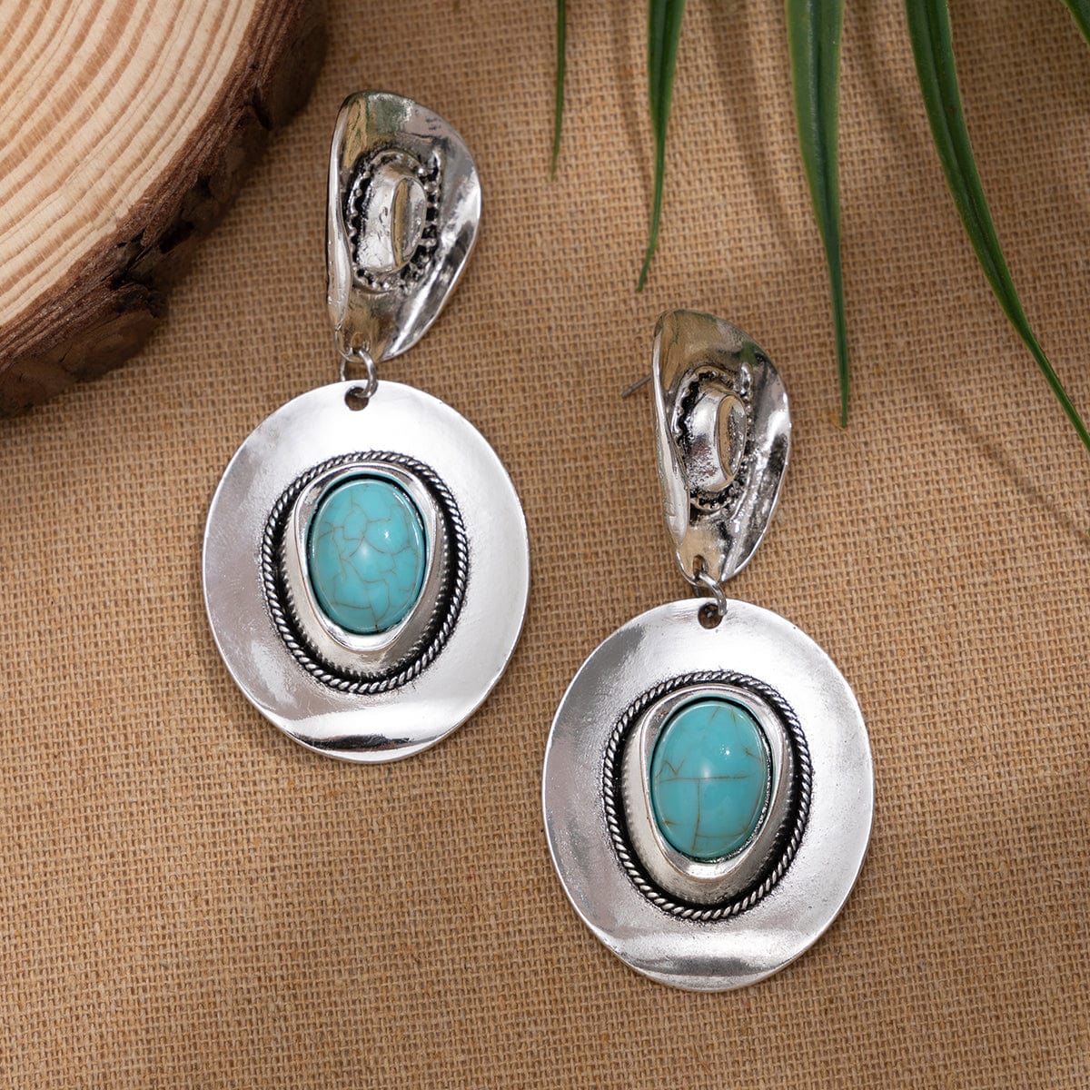 Chic Hippie Turquoise Inlaid Cowboy Hat Dangle Earrings