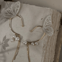 Thumbnail for Chic Hollow Butterfly Pearl Chain Tassel Elf Ear Cuff Wrap Earring - ArtGalleryZen