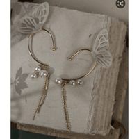 Thumbnail for Chic Hollow Butterfly Pearl Chain Tassel Elf Ear Cuff Wrap Earring - ArtGalleryZen