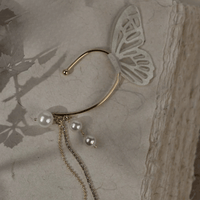 Thumbnail for Chic Hollow Butterfly Pearl Chain Tassel Elf Ear Cuff Wrap Earring - ArtGalleryZen