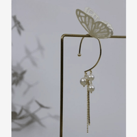 Thumbnail for Chic Hollow Butterfly Pearl Chain Tassel Elf Ear Cuff Wrap Earring - ArtGalleryZen