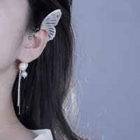 Thumbnail for Chic Hollow Butterfly Pearl Chain Tassel Elf Ear Cuff Wrap Earring