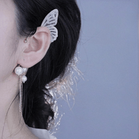 Thumbnail for Chic Hollow Butterfly Pearl Chain Tassel Elf Ear Cuff Wrap Earring