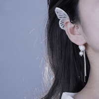 Thumbnail for Chic Hollow Butterfly Pearl Chain Tassel Elf Ear Cuff Wrap Earring