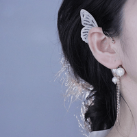 Thumbnail for Chic Hollow Butterfly Pearl Chain Tassel Elf Ear Cuff Wrap Earring