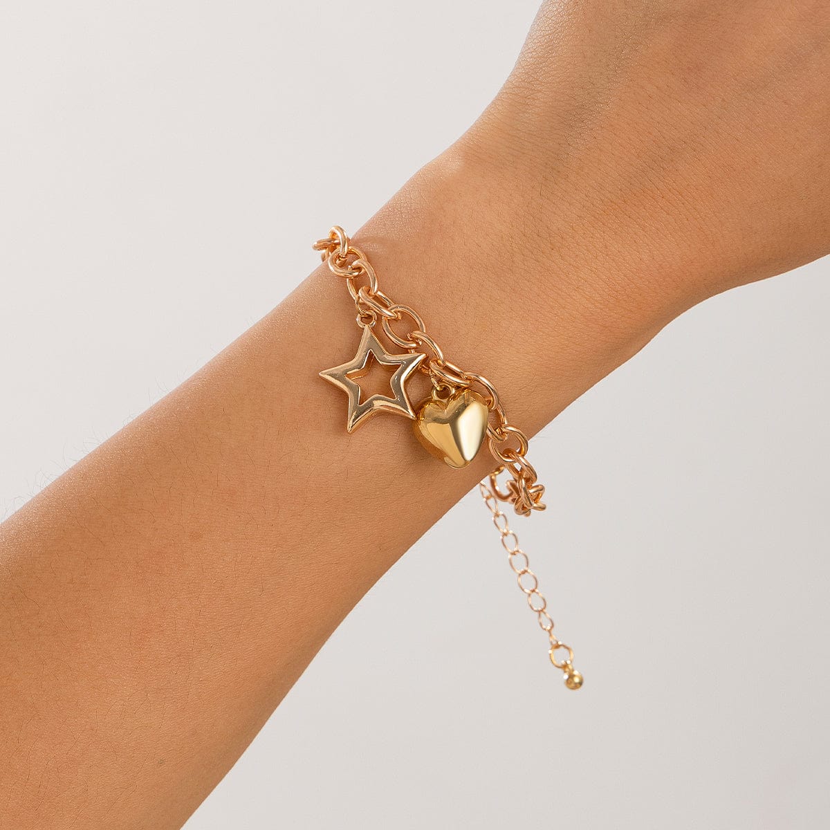 Chic Hollow Star Heart Charm Cable Chain Bracelet